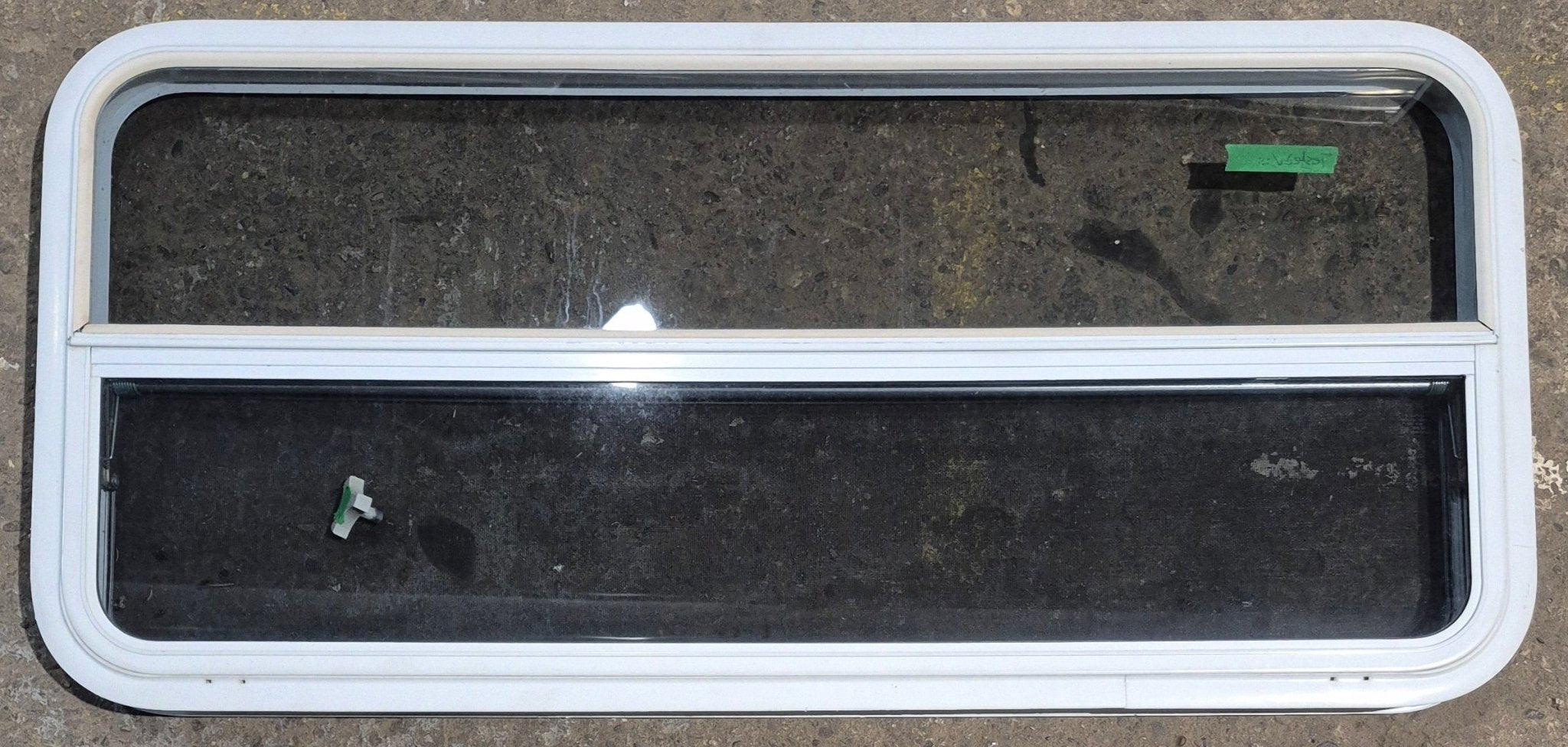 Used White Radius Opening Window : 47 1/2" W x 21 1/4" H x 1 7/8" D - Young Farts RV Parts