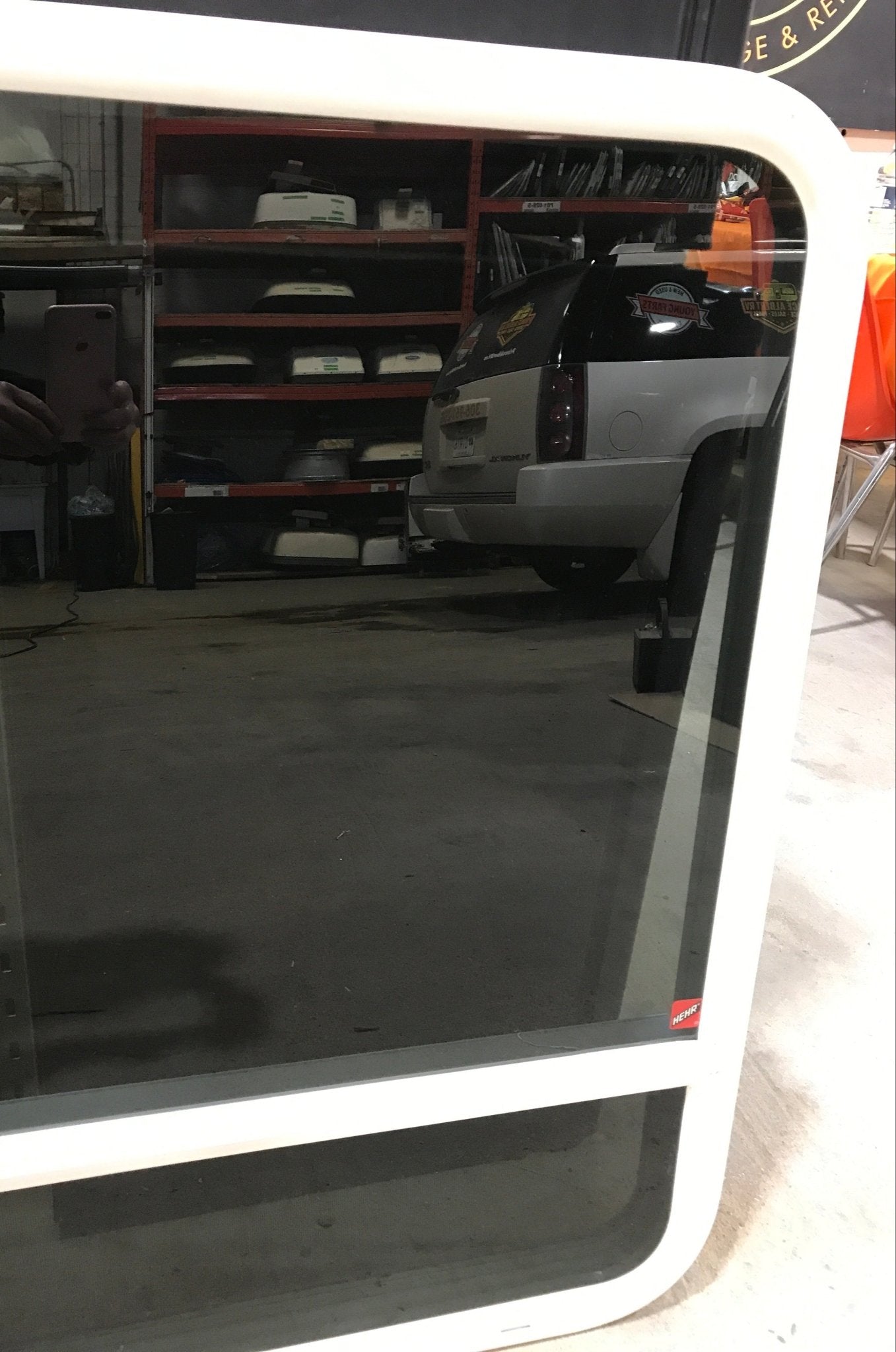 Used White Radius Opening Window : 47 1/2" W x 35 1/2" H x 2" D - Young Farts RV Parts