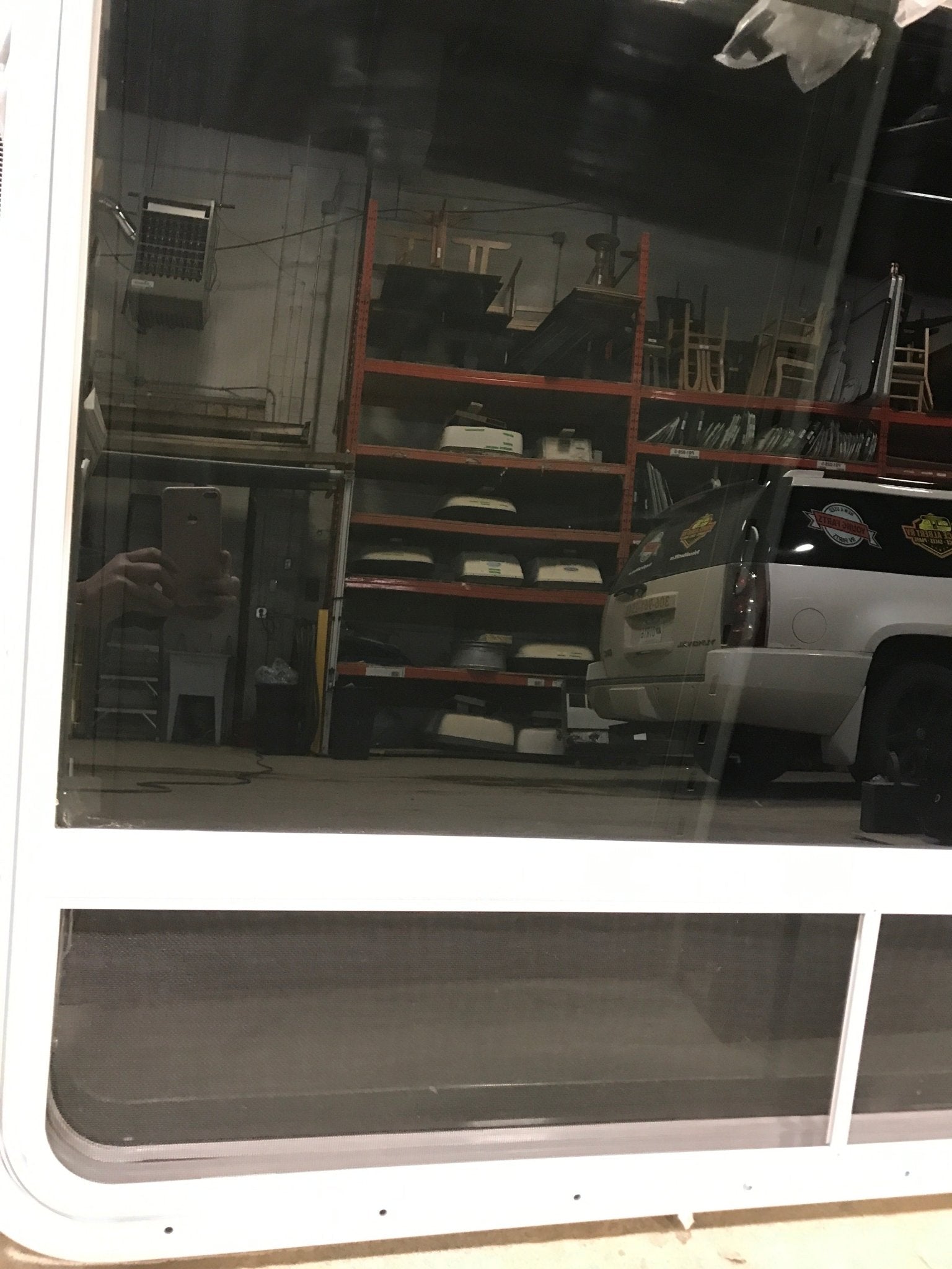 Used White Radius Opening Window : 47 1/2" W x 35 1/2" H x 2" D - Young Farts RV Parts