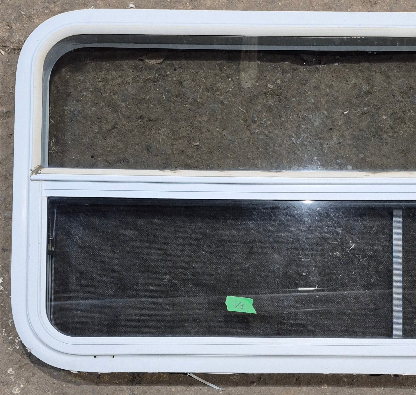 Used White Radius Opening Window : 47 1/4" W x 21 1/4" H x 1 3/4" D - Young Farts RV Parts