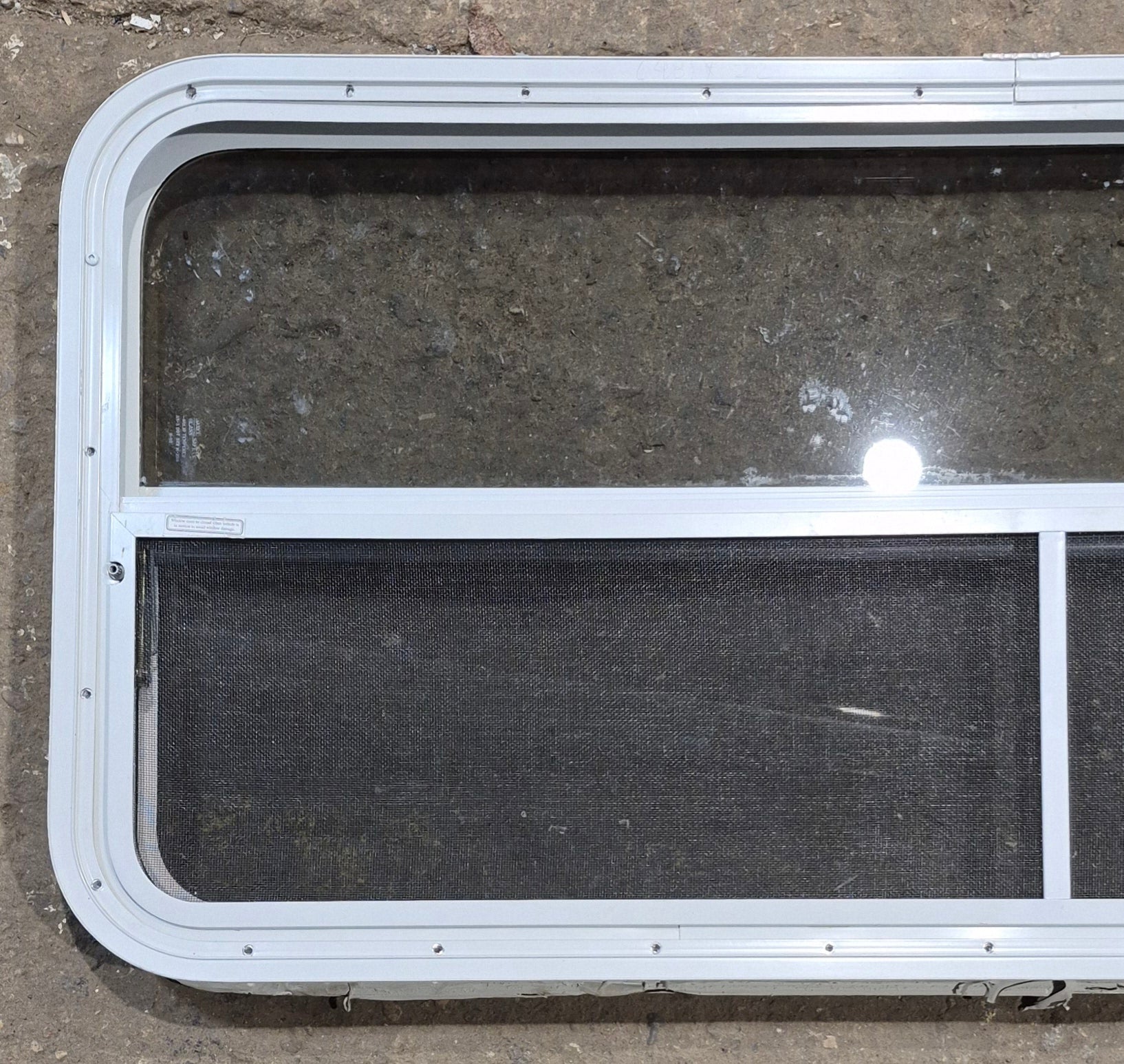 Used White Radius Opening Window : 47 1/4" W x 21 1/4" H x 1 3/4" D - Young Farts RV Parts