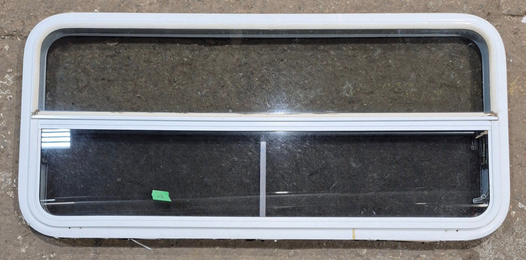 Used White Radius Opening Window : 47 1/4" W x 21 1/4" H x 1 3/4" D - Young Farts RV Parts
