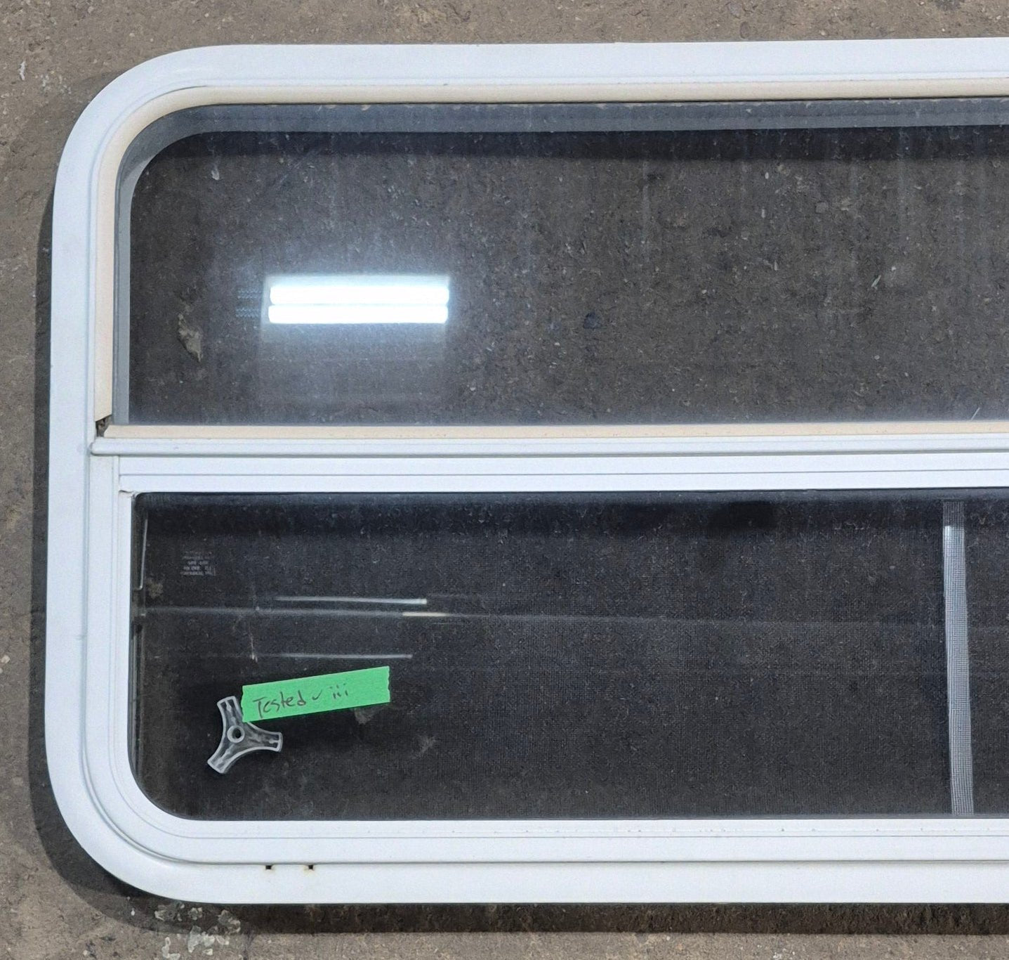 Used White Radius Opening Window : 47 1/4" W x 21 1/4" H x 1 3/4" D - Young Farts RV Parts