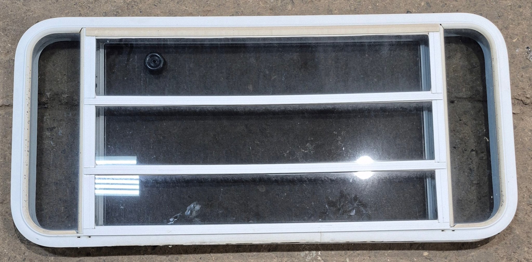 Used White Radius Opening Window : 47 1/4" W x 21 1/4" H x 1 7/8" D - Young Farts RV Parts
