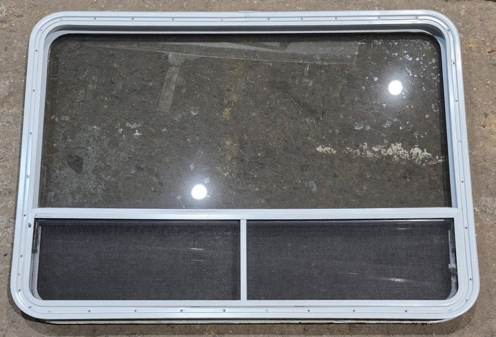 Used White Radius Opening Window : 47 1/4" W x 34 1/4" H x 1 3/4" D - Young Farts RV Parts