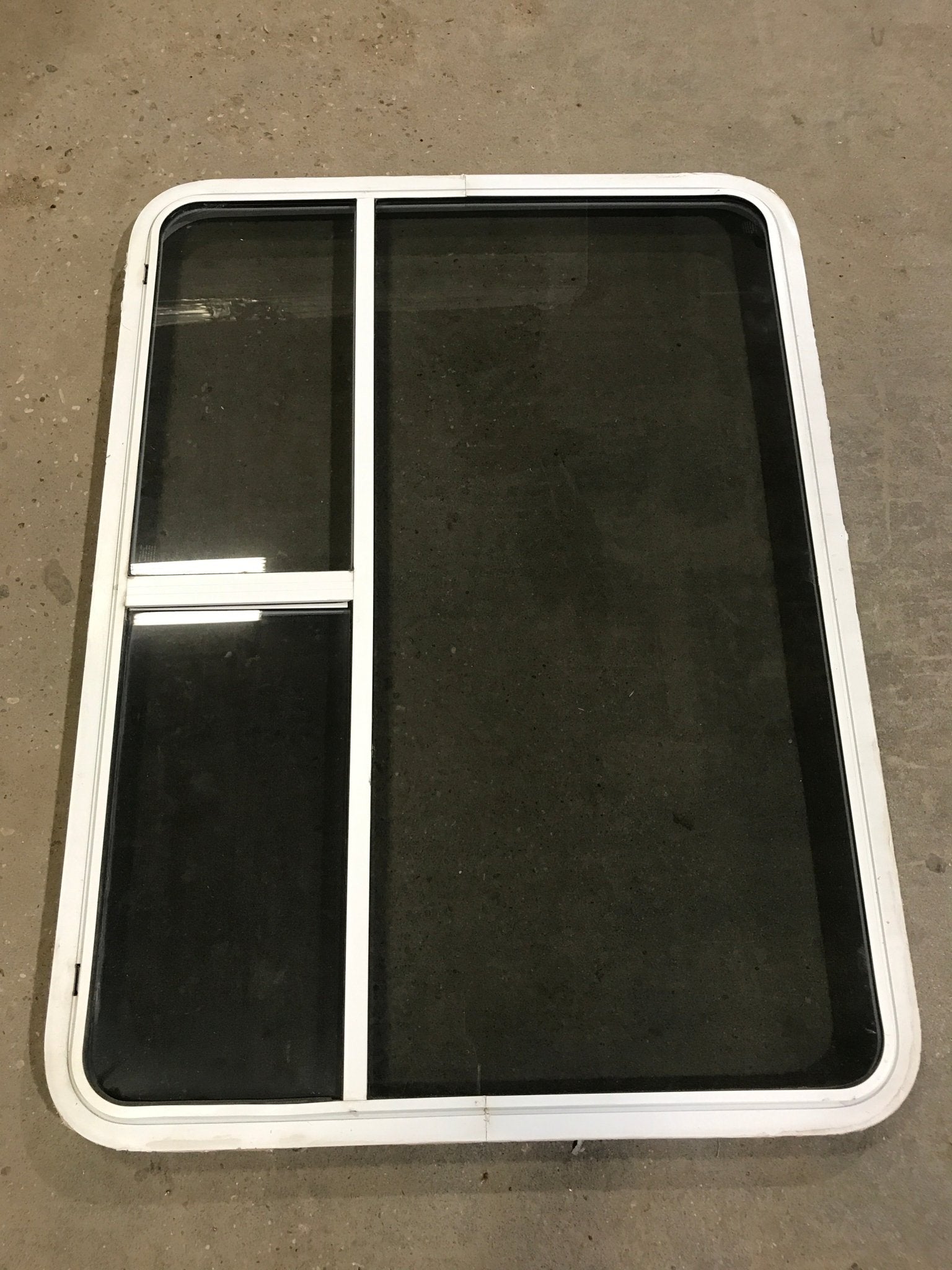 Used White Radius Opening Window : 48 1/4" W x 35 3/4" H x 2" D - Young Farts RV Parts