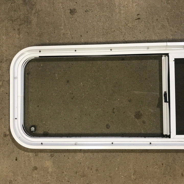 Used White Radius Opening Window : 48" W x 14 3/4" H x 1 7/8" D - Young Farts RV Parts