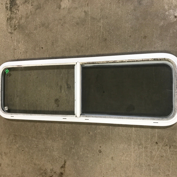 Used White Radius Opening Window : 48" W x 14 3/4" H x 1 7/8" D - Young Farts RV Parts