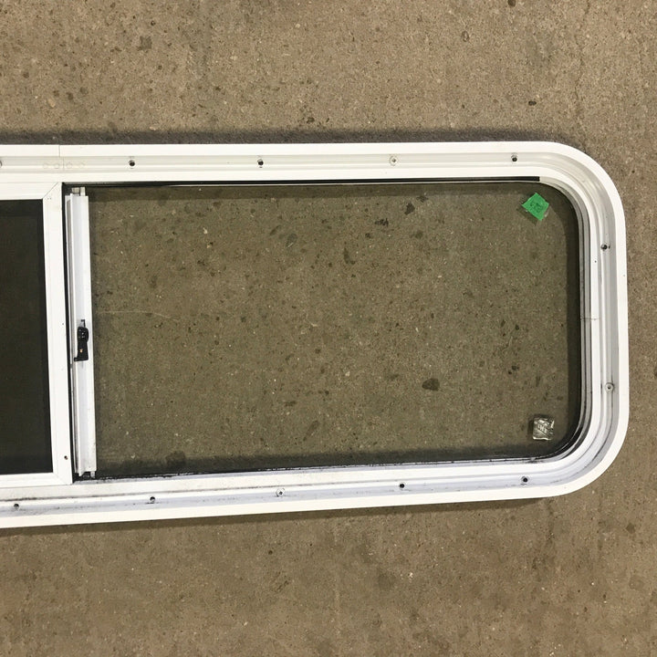 Used White Radius Opening Window : 48" W x 14 3/4" H x 1 7/8" D - Young Farts RV Parts