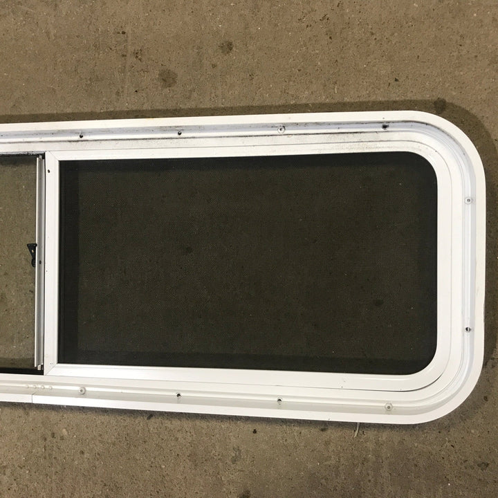 Used White Radius Opening Window : 48" W x 14 3/4" H x 1 7/8" D - Young Farts RV Parts