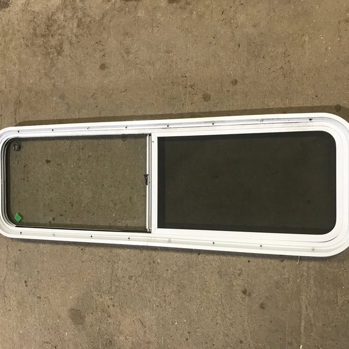 Used White Radius Opening Window : 48" W x 14 3/4" H x 1 7/8" D - Young Farts RV Parts