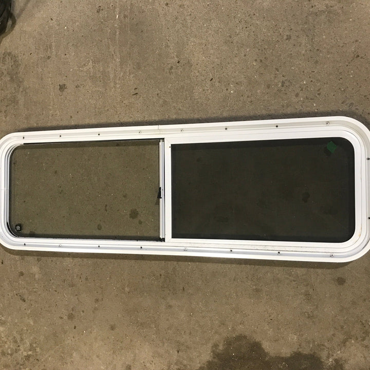 Used White Radius Opening Window : 48" W x 14 3/4" H x 1 7/8" D - Young Farts RV Parts