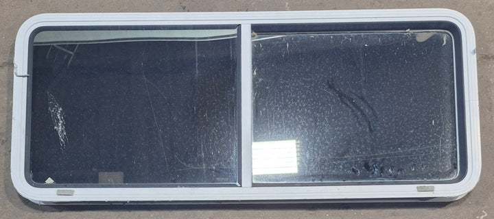 Used White Radius Opening Window : 54" W x 21 1/2" H x 1 7/8" D - Young Farts RV Parts
