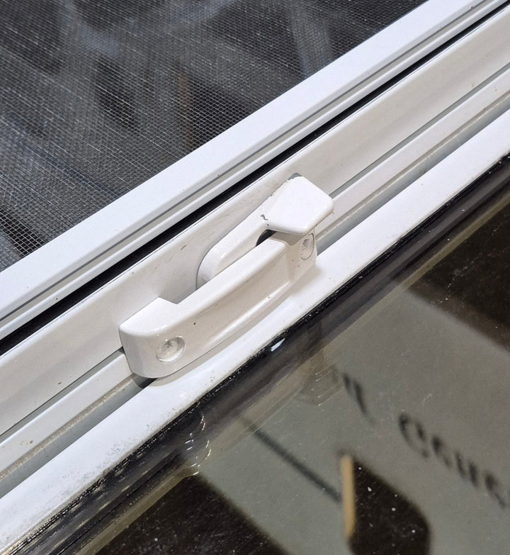 Used White Radius Opening Window : 54" W x 21 1/2" H x 1 7/8" D - Young Farts RV Parts