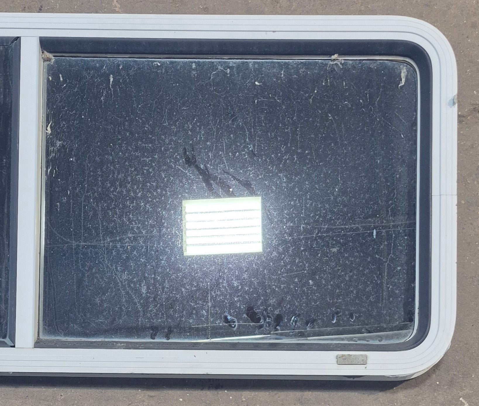 Used White Radius Opening Window : 54" W x 21 1/2" H x 1 7/8" D - Young Farts RV Parts
