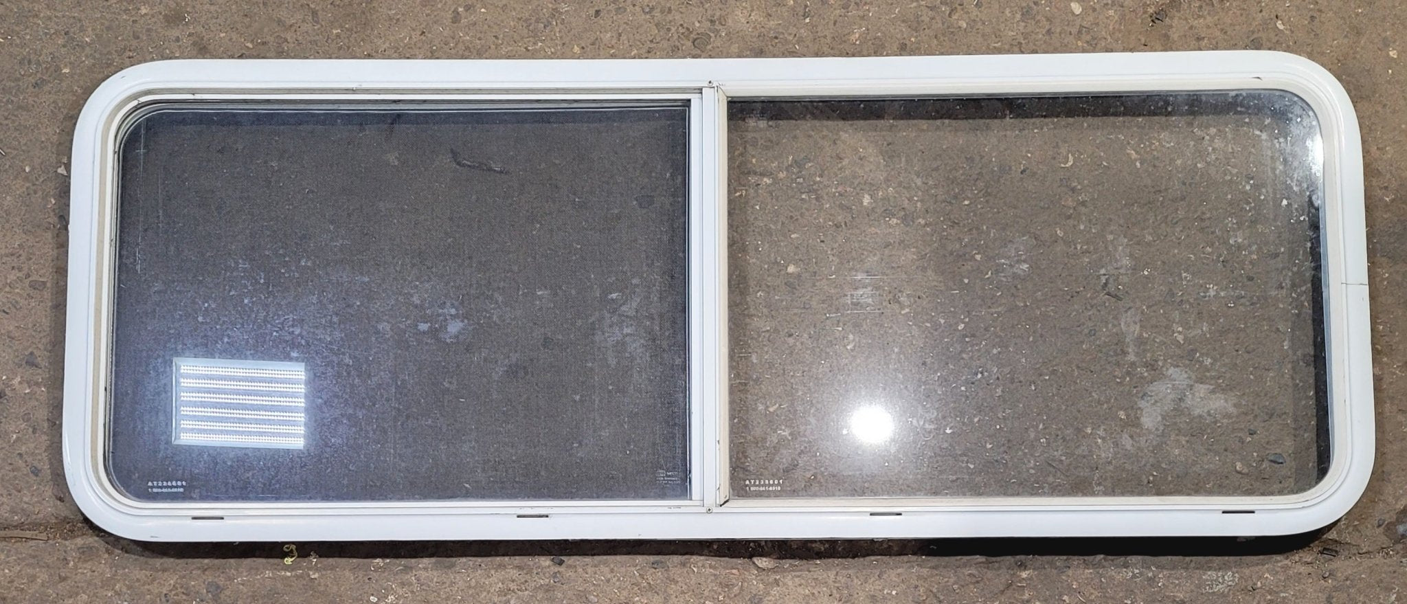 Used White Radius Opening Window : 59 1/4" W x 21 1/4" H x 1 3/4" D - Young Farts RV Parts