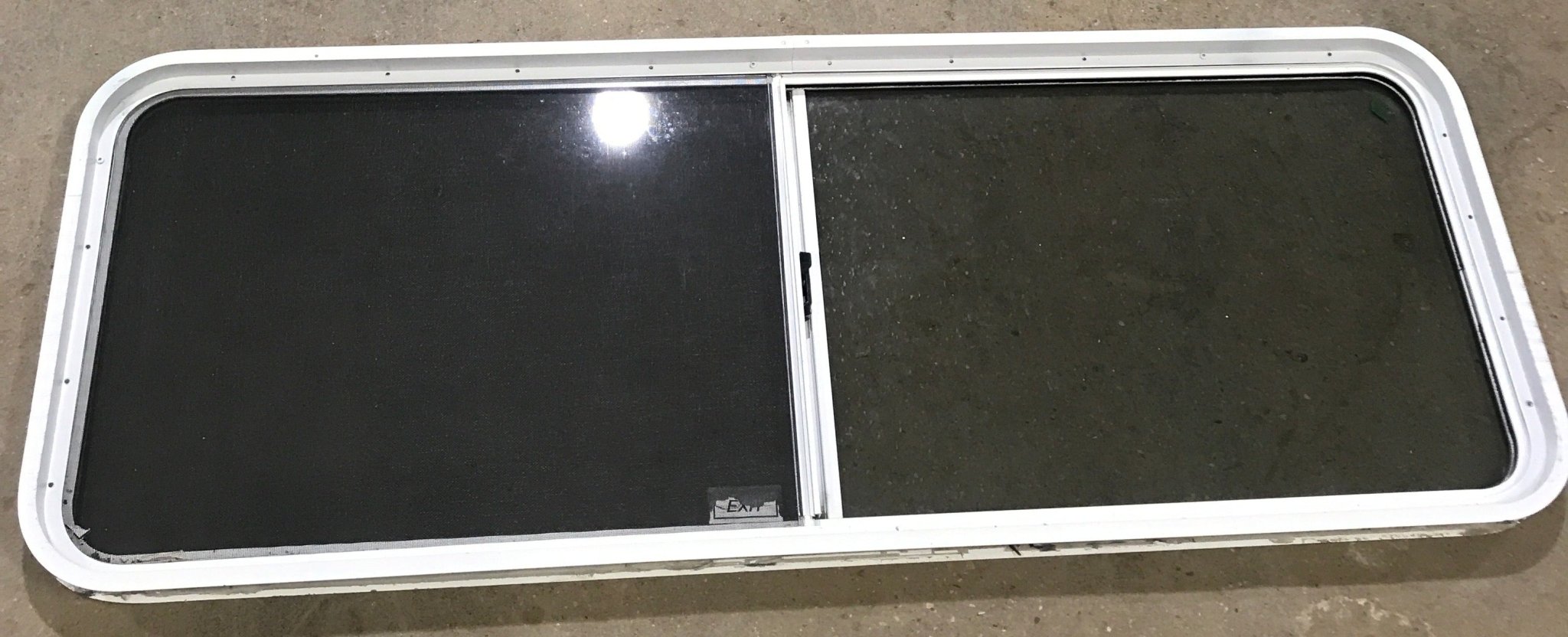 Used White Radius Opening Window : 60" W x 21 1/2" H x 2" D - Young Farts RV Parts