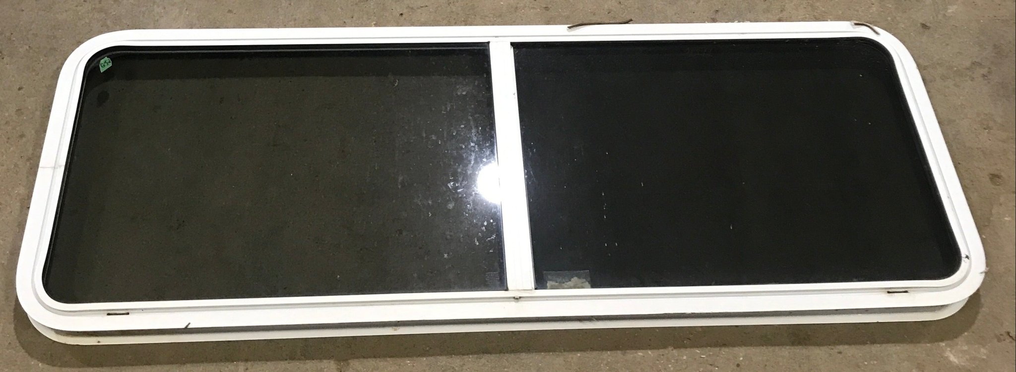 Used White Radius Opening Window : 60" W x 21 1/2" H x 2" D - Young Farts RV Parts