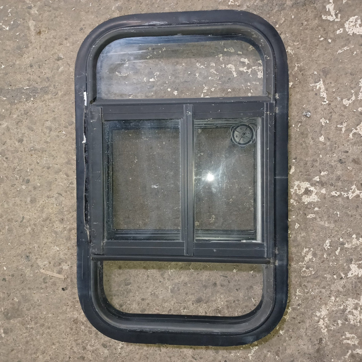 Used Young Farts RV Parts Black Radius Louvered Window : 23.5