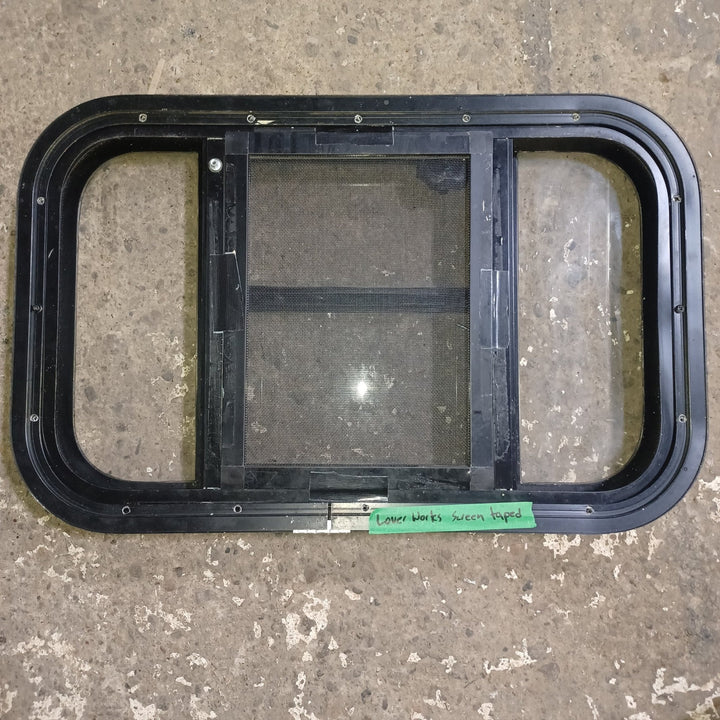 Used Young Farts RV Parts Black Radius Louvered Window : 23.5" x 14 3/8" x 2" - Young Farts RV Parts