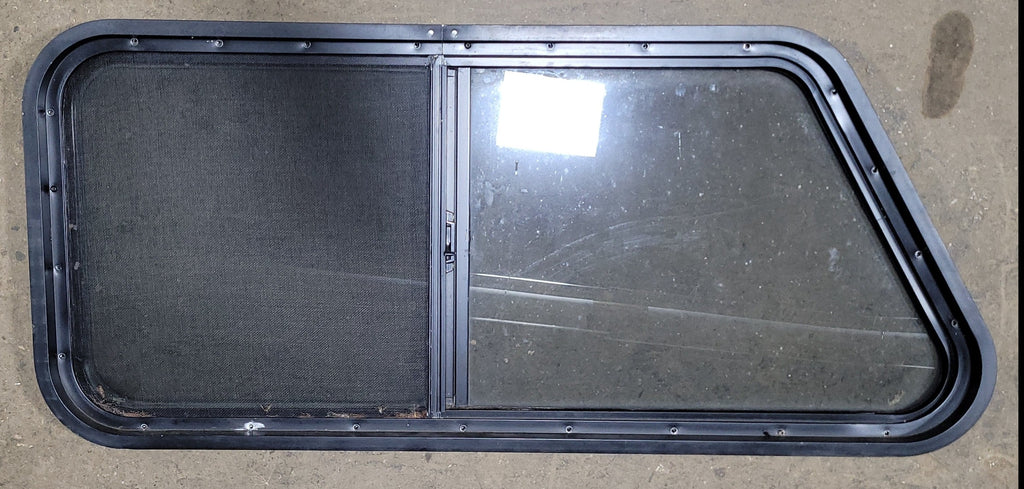 Used Slanted Black Radius Opening Window : 17 3/4" H X 42" W  X 2" D - Young Farts RV Parts