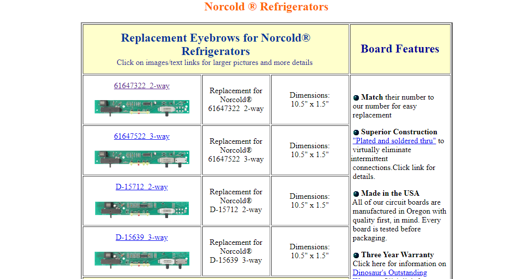 61647522 | Dinosaur Electronics | Replacement Norcold 3-way Eyebrow board - Young Farts RV Parts