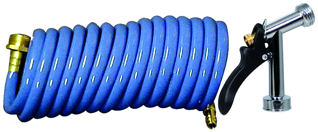 Valterra PF267003 - D&W Spray-Away™ Coiled Hose And Sprayer - 15? - Blue - Boxed - Young Farts RV Parts