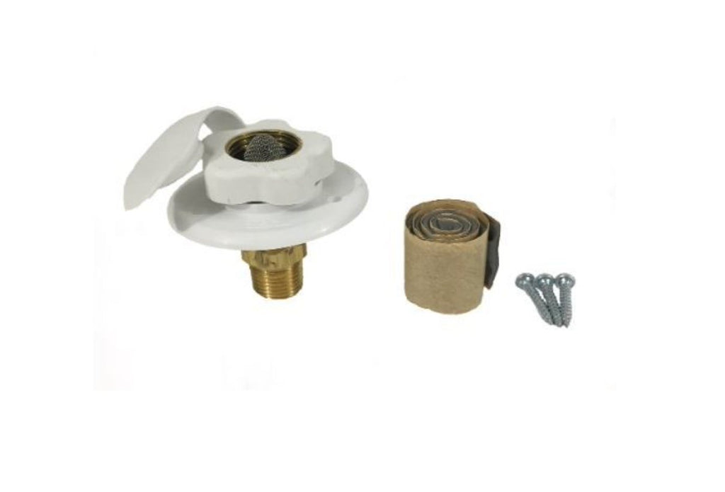 B&B MOLDERS 94214 - POLAR WHITE PLASTIC FLUSH CITY WATER FILL WITH 1/2" MPT BRASS CHECK VALVE - Young Farts RV Parts