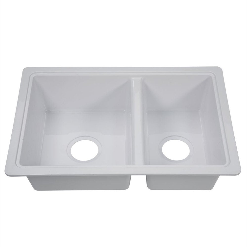 Better Bath® 809030 - Plastic White Drop-In Rectangular Double Bowl Kitchen Sink (25"L x 17"W) - Young Farts RV Parts