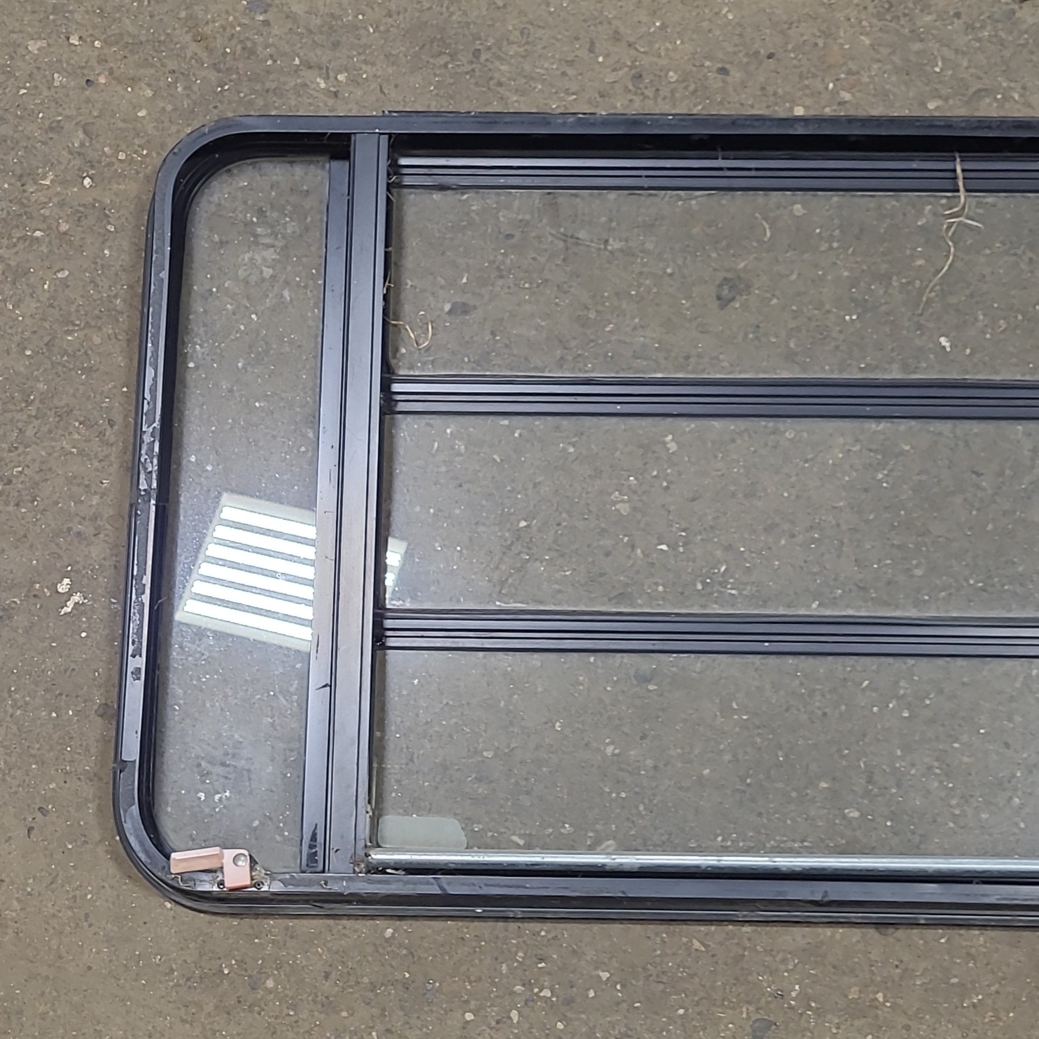 Black Radius Emergency Opening Window : 34 1/4" W X 20 7/8" H X 1 1/2" D - Young Farts RV Parts