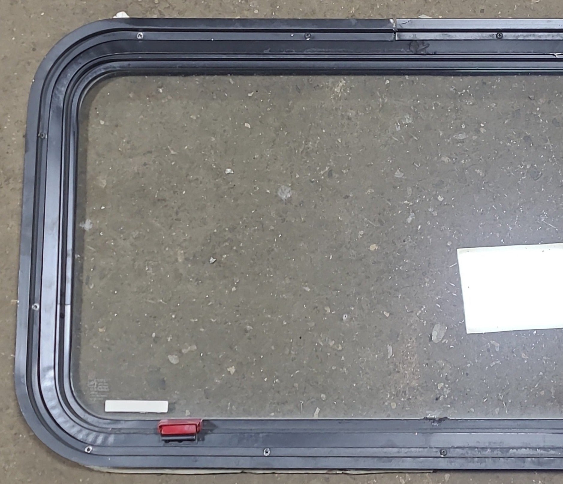 Black Radius Emergency Opening Window : 35 1/2" W X 19 3/4" H X 1 1/2" D - Young Farts RV Parts