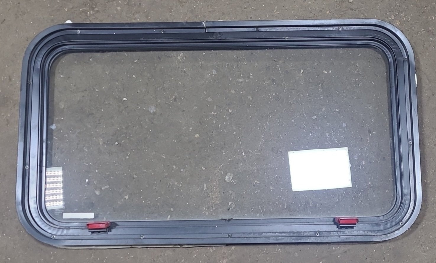 Black Radius Emergency Opening Window : 35 1/2" W X 19 3/4" H X 1 1/2" D - Young Farts RV Parts