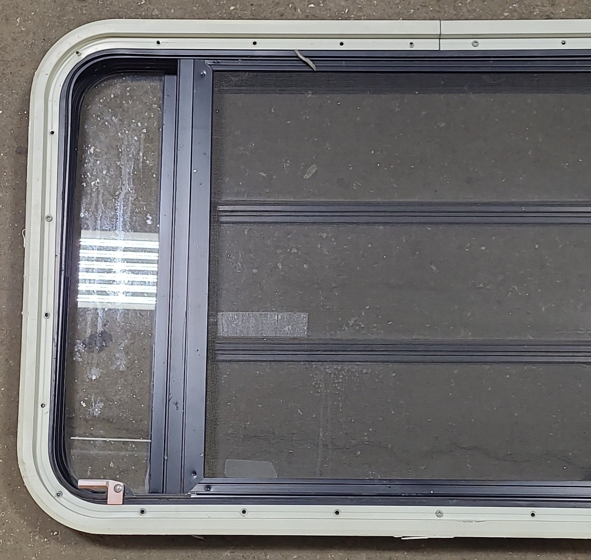 Black Radius Emergency Opening Window : 35" W X 21 1/4" H X 2" D - Young Farts RV Parts