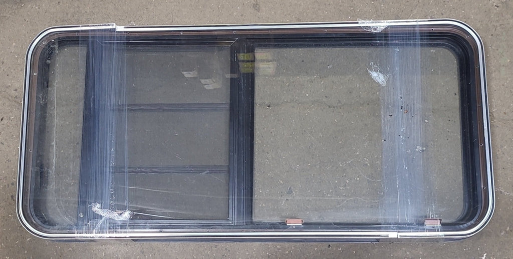 Black Radius Emergency Opening Window : 46 1/2" W X 21 1/2" H X 1 7/8" D - Young Farts RV Parts