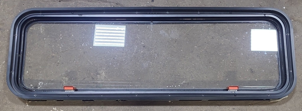Black Radius Emergency Opening Window : 48 1/4" W X 15" H X 1 7/8" D - Young Farts RV Parts