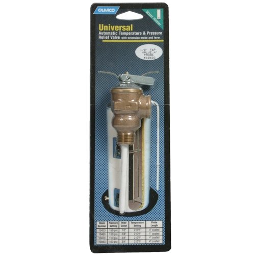 Camco 10423 T&P Valve 1/2" - w/4" Probe Coated, 150psi Bilingual - Young Farts RV Parts