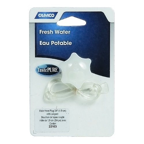 Camco 22103 Male Hose Plug - 3/4" w/Lanyard, Natural 6/box Bilingual - Young Farts RV Parts