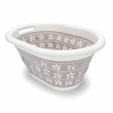 Camco 51951 Collapsible Laundry Basket  - Small, White/Taupe