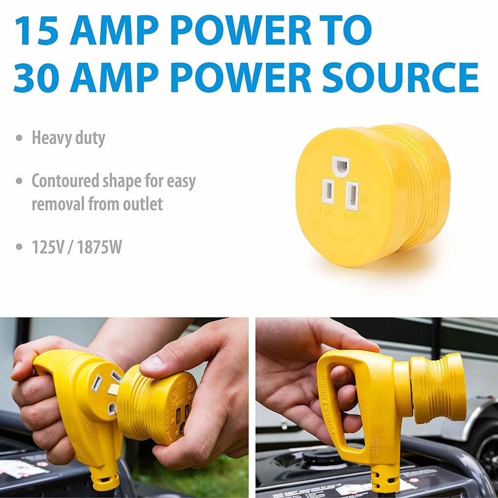 Camco 55233 30AM/15AF Power Grip Adapter - 125V/1875W Bilingual CSA - Young Farts RV Parts