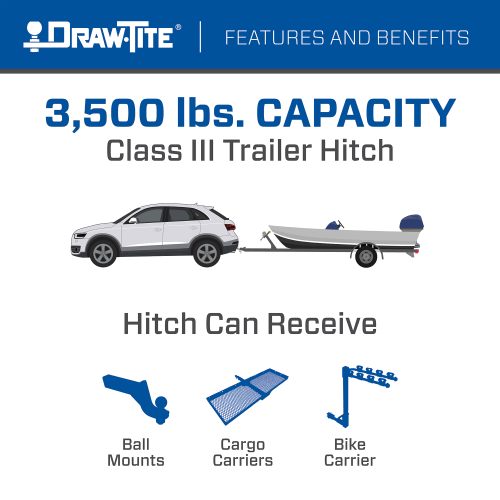 Draw Tite® • 76916 • Hidden Hitch® • Trailer Hitch Class III • Class III 2" (350 Lbs lbs GTW/3500 Lbs lbs TW) • Dodge Grand Caravan 22 - Young Farts RV Parts