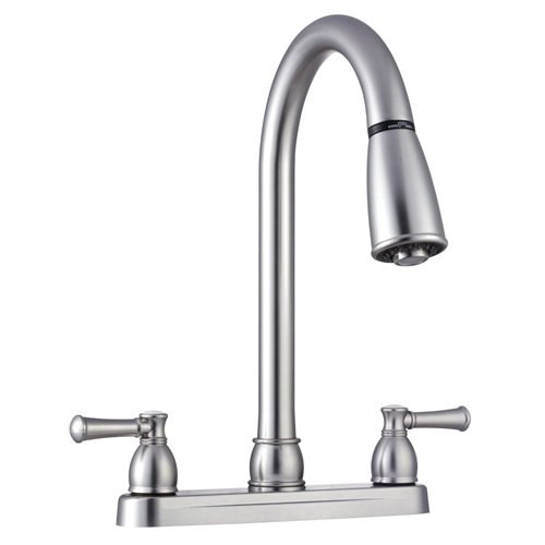 Dura Faucet DF-PK350L-SN - Dura Non-Metallic Dual Lever Pull-Down RV Kitchen Faucet - Brushed Satin Nickel - Young Farts RV Parts