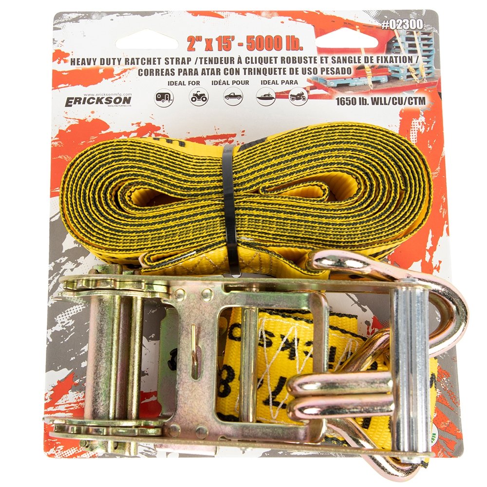 Erickson 52300 - Ratchet Strap with Double J-Hooks 2"x15' - 5000 lbs - Young Farts RV Parts