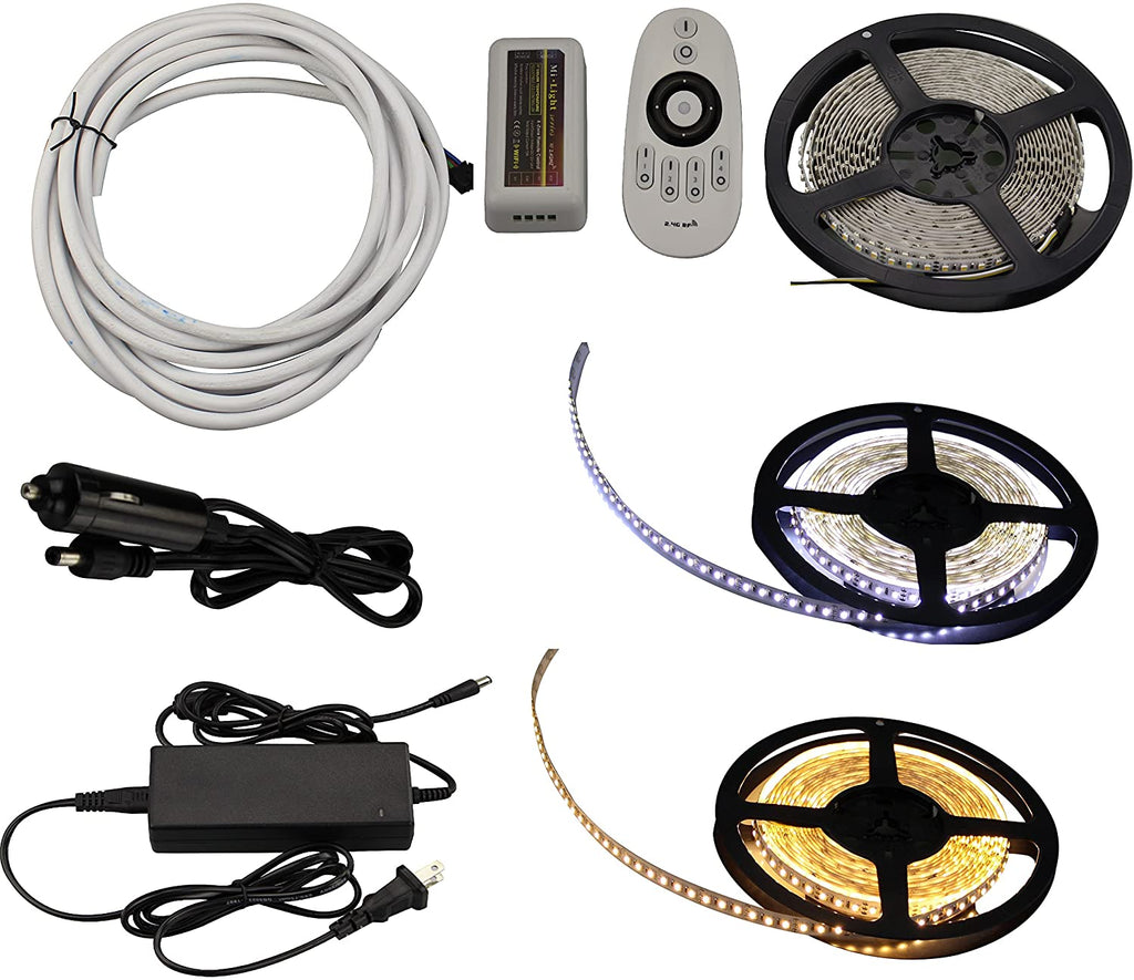 Green LongLife 8080108 2-in-1 16.4 FT LED Light Strip Kit w/Dimmer Remote Control - Warm White & Cool White - Young Farts RV Parts