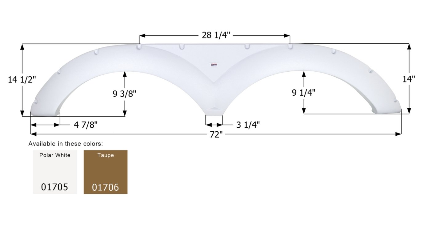 Icon Fender Skirt Various Keystone Brands Including Challenger 72 Inch 14-1/4 Inch Polar White 01705 - Young Farts RV Parts