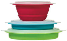 Load image into Gallery viewer, Kitchen Bowl Progressive International CB-20 Storage Bowl Set, Blue/ Green/ Red, One 1.5 Cup Capacity/ One 3 Cup Capacity/ One 5 Cup Capacity, Round, Collapses To 1/2 Of Its Original Size, Dishwasher Safe, Polypropylene Plastic, Set Of 3 - Young Farts RV Parts