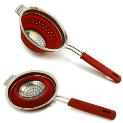 Kitchen Strainer Norpro 2181 Collapsible, 14-1/4" Length x 6-1/2" Diameter x 3-1/4" Depth, Collapses To 1", 22 Ounce Capacity, Red And Silver - Young Farts RV Parts