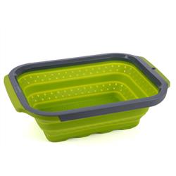 Kitchen Strainer Progressive International PS-3509 Prep ® Solutions, Collapsible Over The Sink Type, Collapses To 1" Thickness, 6 Quart Capacity, Dishwasher Safe, Green And Gray, Silicone, Single, 10-1/4" Width x 0.88" Depth x 14-3/4" Height - Young Farts RV Parts