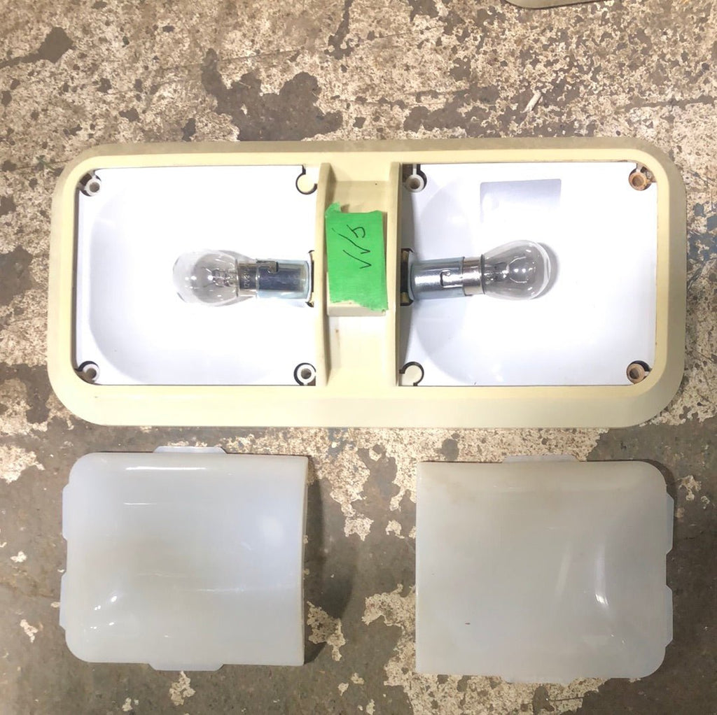 Light Fixture *DOUBLE* LR96696 OFF-WHITE - W/ Switch - Young Farts RV Parts