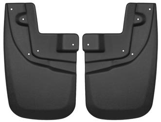 Mud Flap Husky Liner 56931 Custom Mud Guards ™, Direct-Fit, Set of 2, Flat, With Polished Stainless Steel Blank Insert, Black, Thermoplastic - Young Farts RV Parts