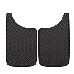 Mud Flap Plasticolor 000548R01 Easy-Fit Series, Universal Rear 11" x 19", Set Of 2, Flat, Diamond Plate Look, Without Logo, Black, Fiberglass Reinforced - Young Farts RV Parts